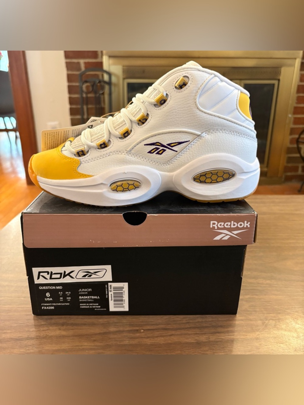 Reebok White & Yellow Question Mid!  Brand new- Youth size 6